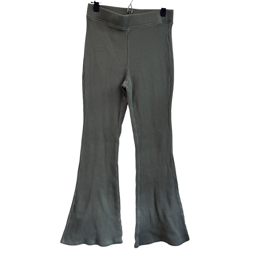 Aerie Waffle Knit Flare Pants Olive Green‎ Size Medium Regular